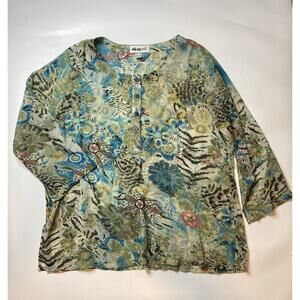 We Be Bop Plus 1X Sheer Floral Tunic Top Blouse Shirt Simmer Art To Wear